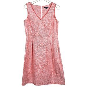 Tommy Hilfiger Paisley Fit & Flare Sleeveless V-Neck Dress Coral Pink Size 10